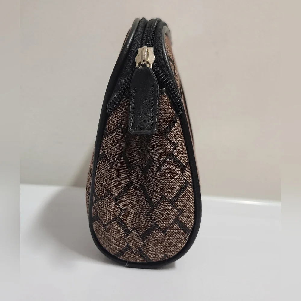 Longaberger Vintage Zip Top Signature Cosmetic Case Brown Diamond Print